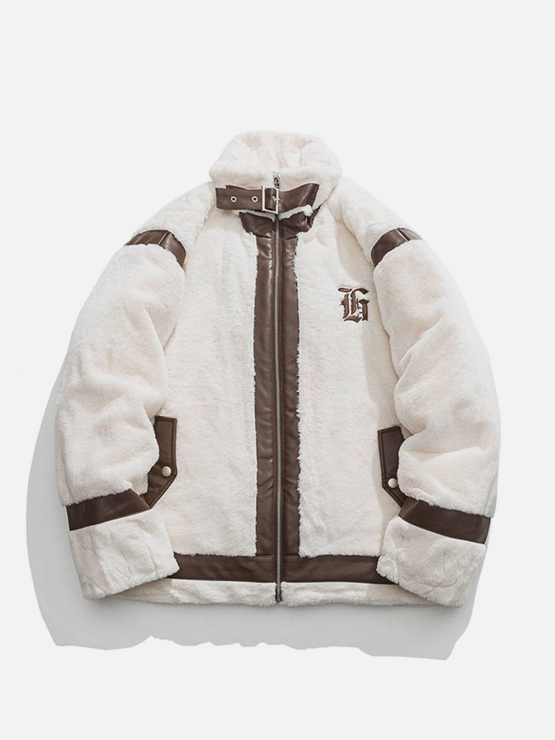PU Leather Patchwork Sherpa Coat