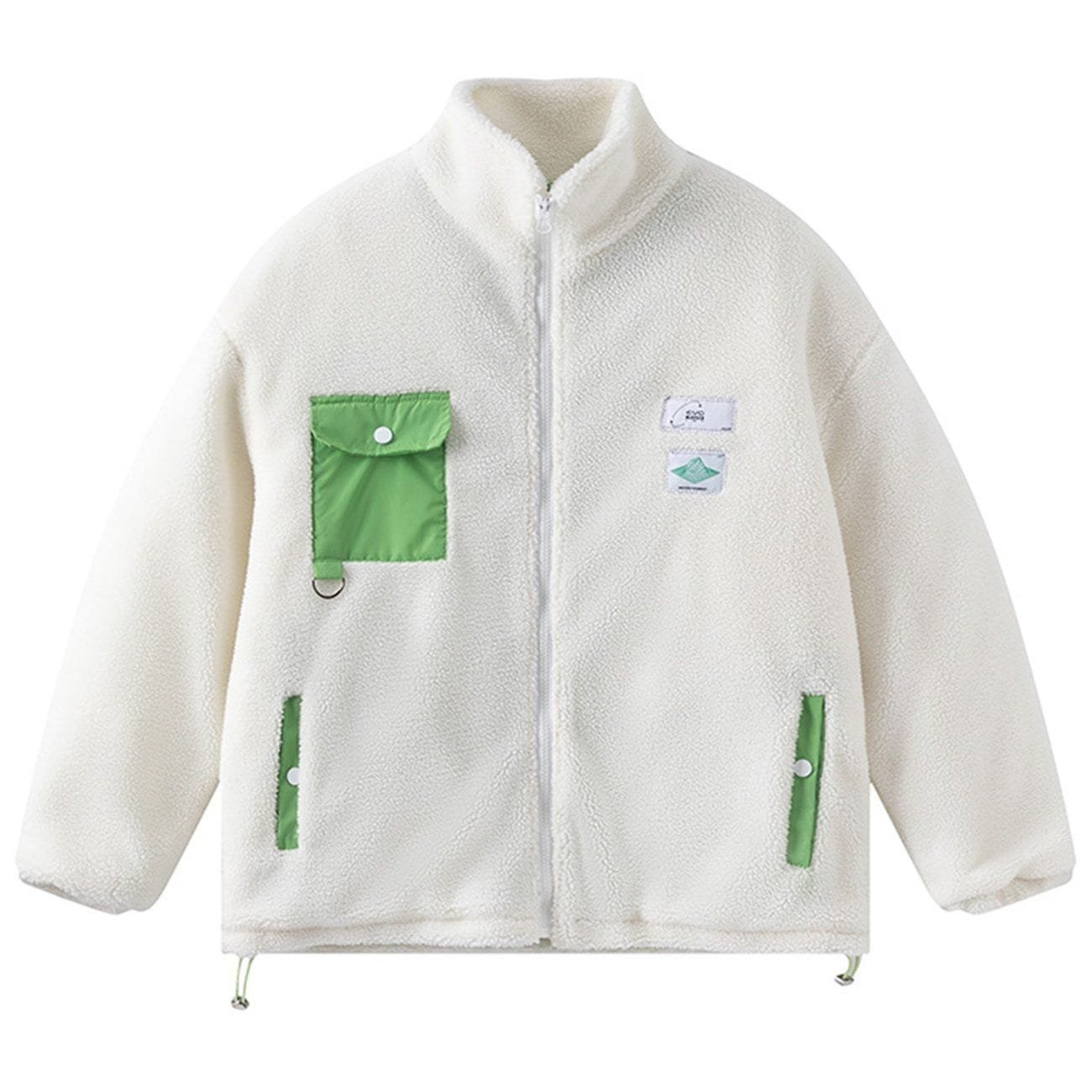 PU Contrast Stitching Sherpa Coat