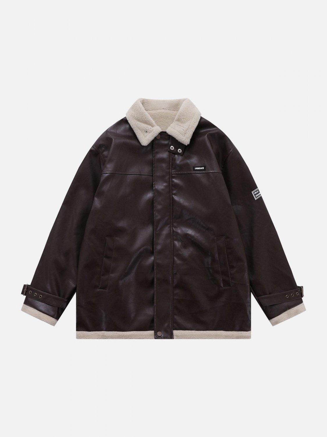PU Solid Color Racing Winter Coat