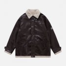 PU Solid Color Racing Winter Coat