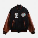 Patchwork Flocked Letter Varsity Jacket