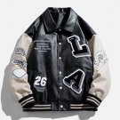 Patchwork Flocking Letter PU Jacket