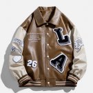 Patchwork Flocking Letter PU Jacket