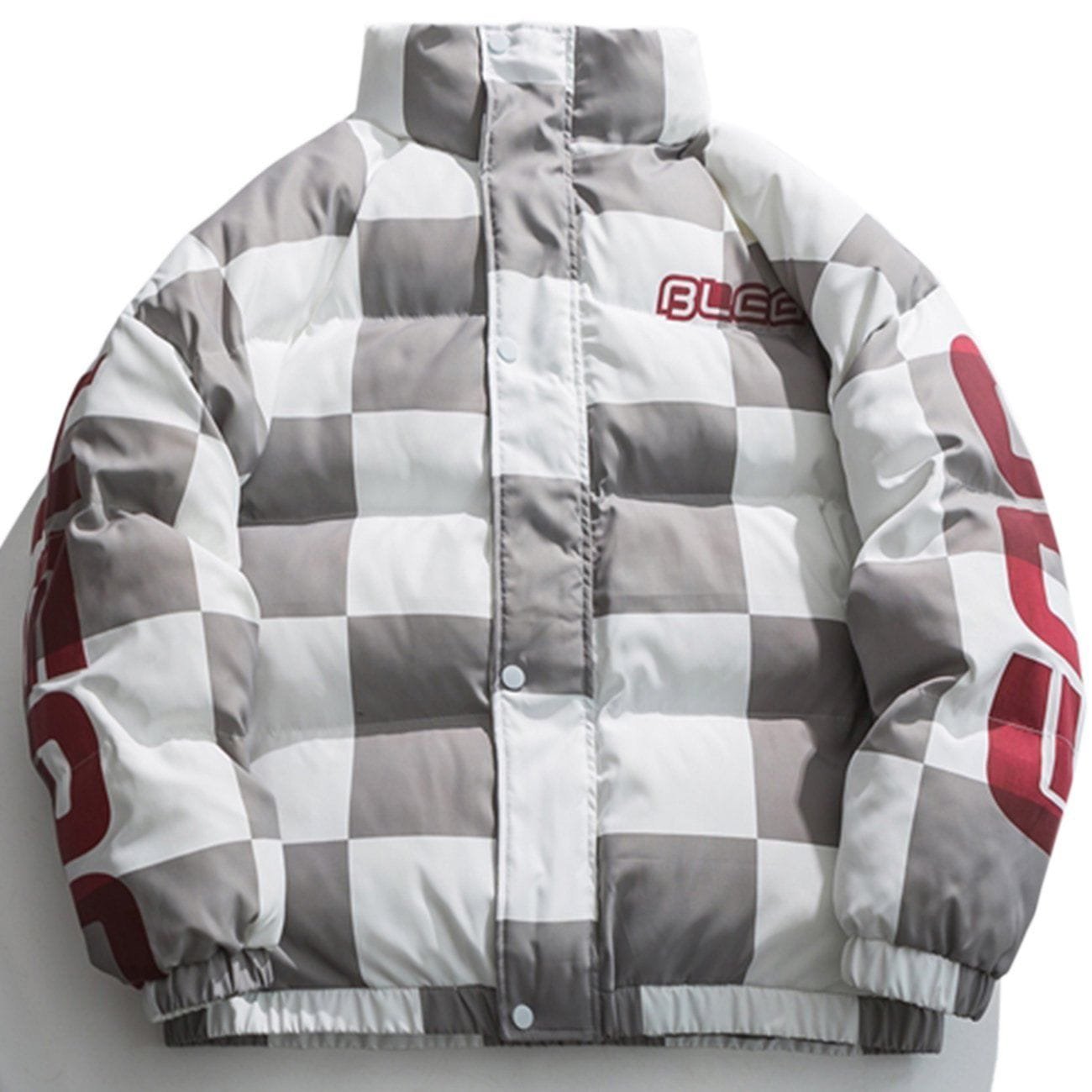 Plaid Letter Print Winter Coat