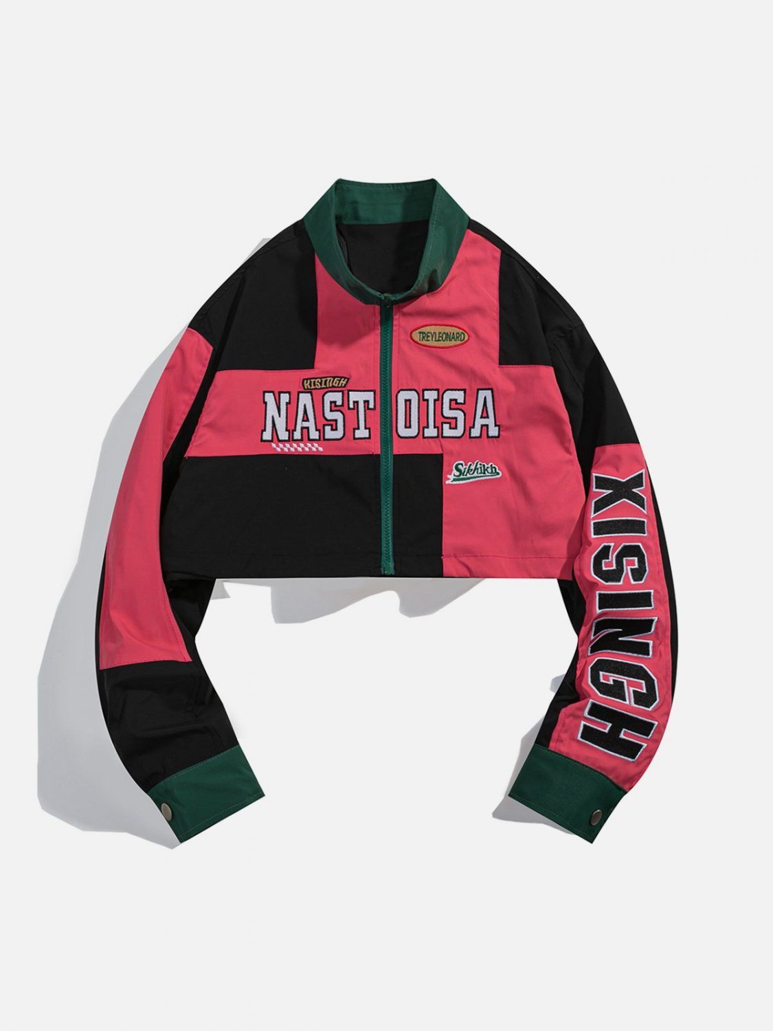 Lettering Embroidery Patchwork Regular Jackets
