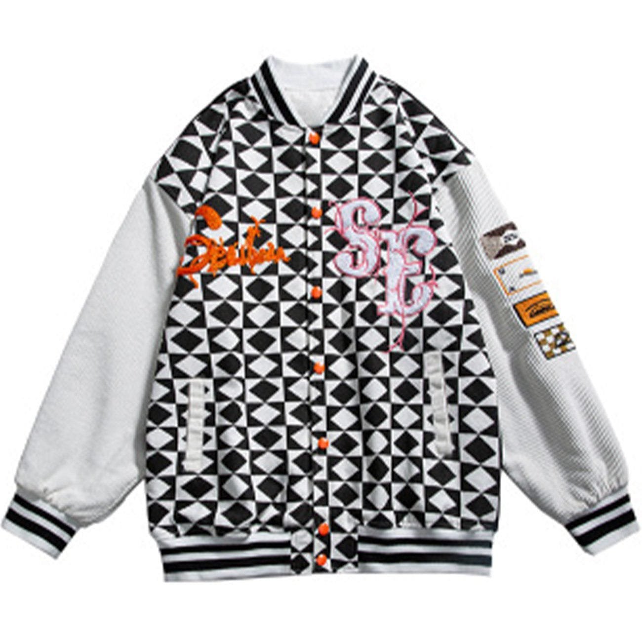 Letter Flocking Rhombus Stitching Jacket