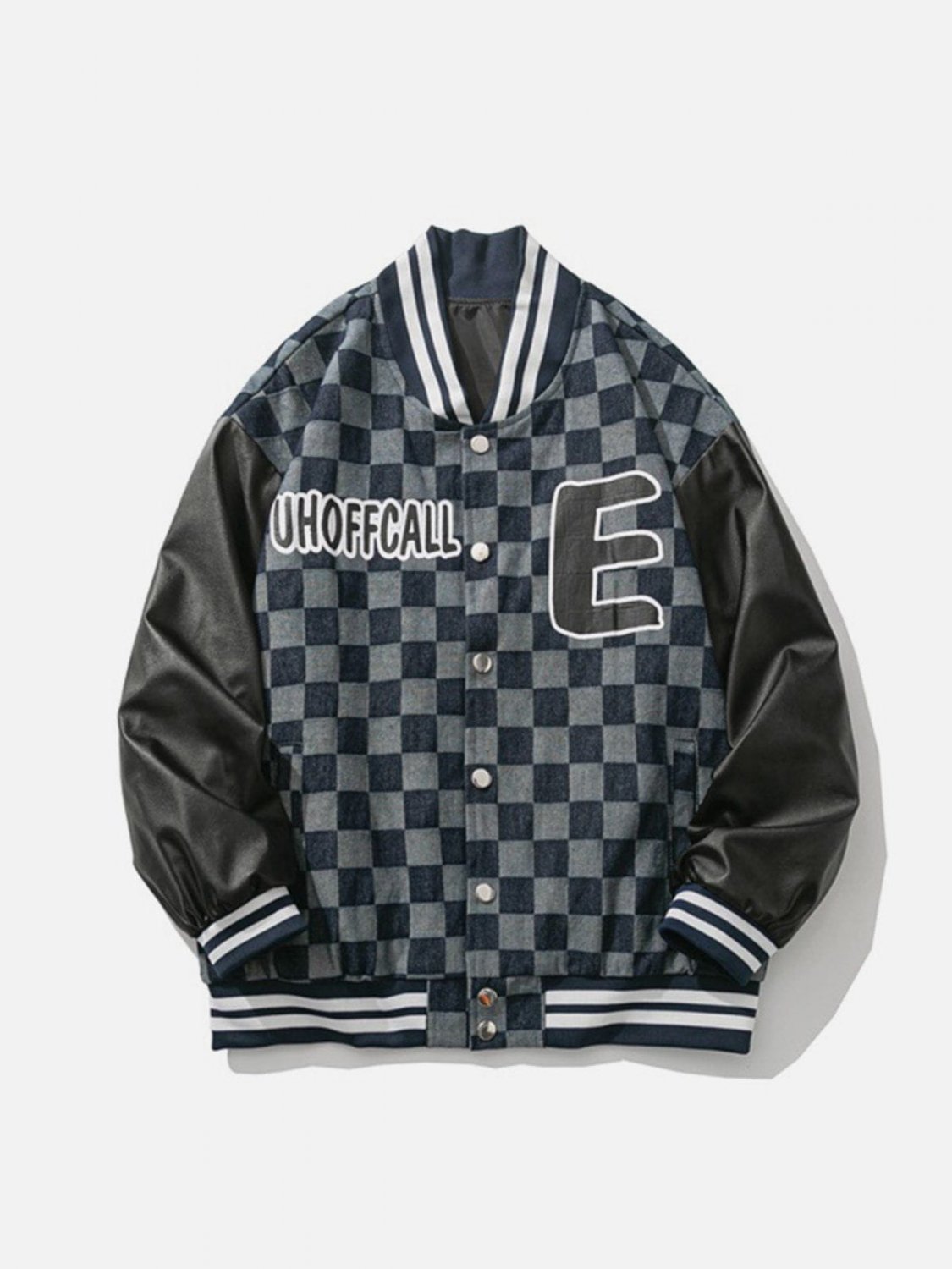 Letter Print Check Panel Jacket