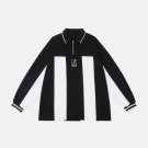 Embroidered Vertical Stripe Paneled Polo Sweatshirt