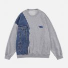Front Pocket Denim Patchwork Sweatshirt
