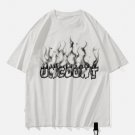 3D Flame Letter Print Hole Tee