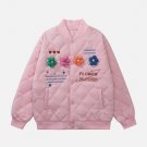 3D Flower Embroidered Letters Winter Coat