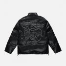 3D Letter Skull PU Winter Coat