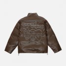 3D Letter Skull PU Winter Coat
