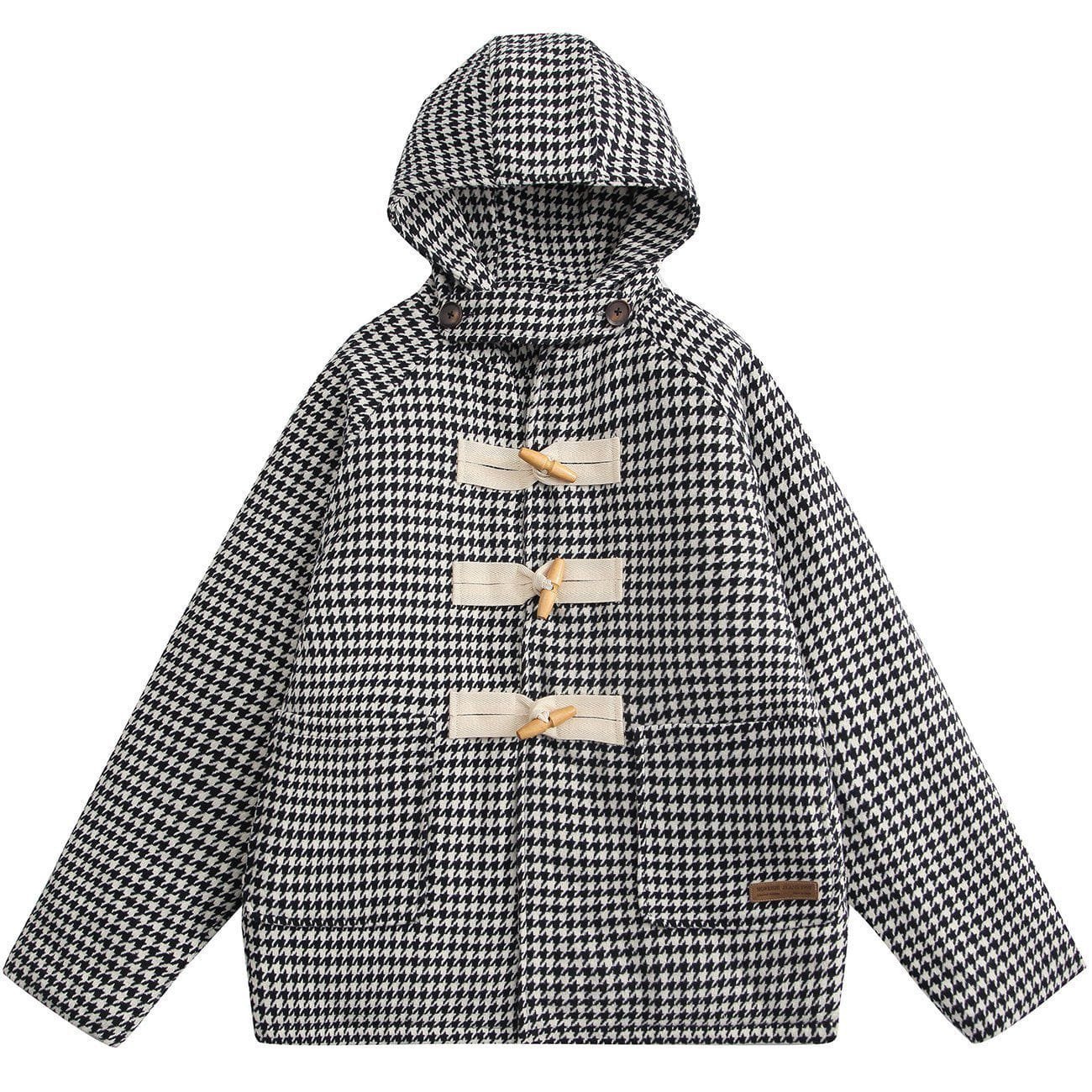 Abstract Plaid Hood Winter Coat