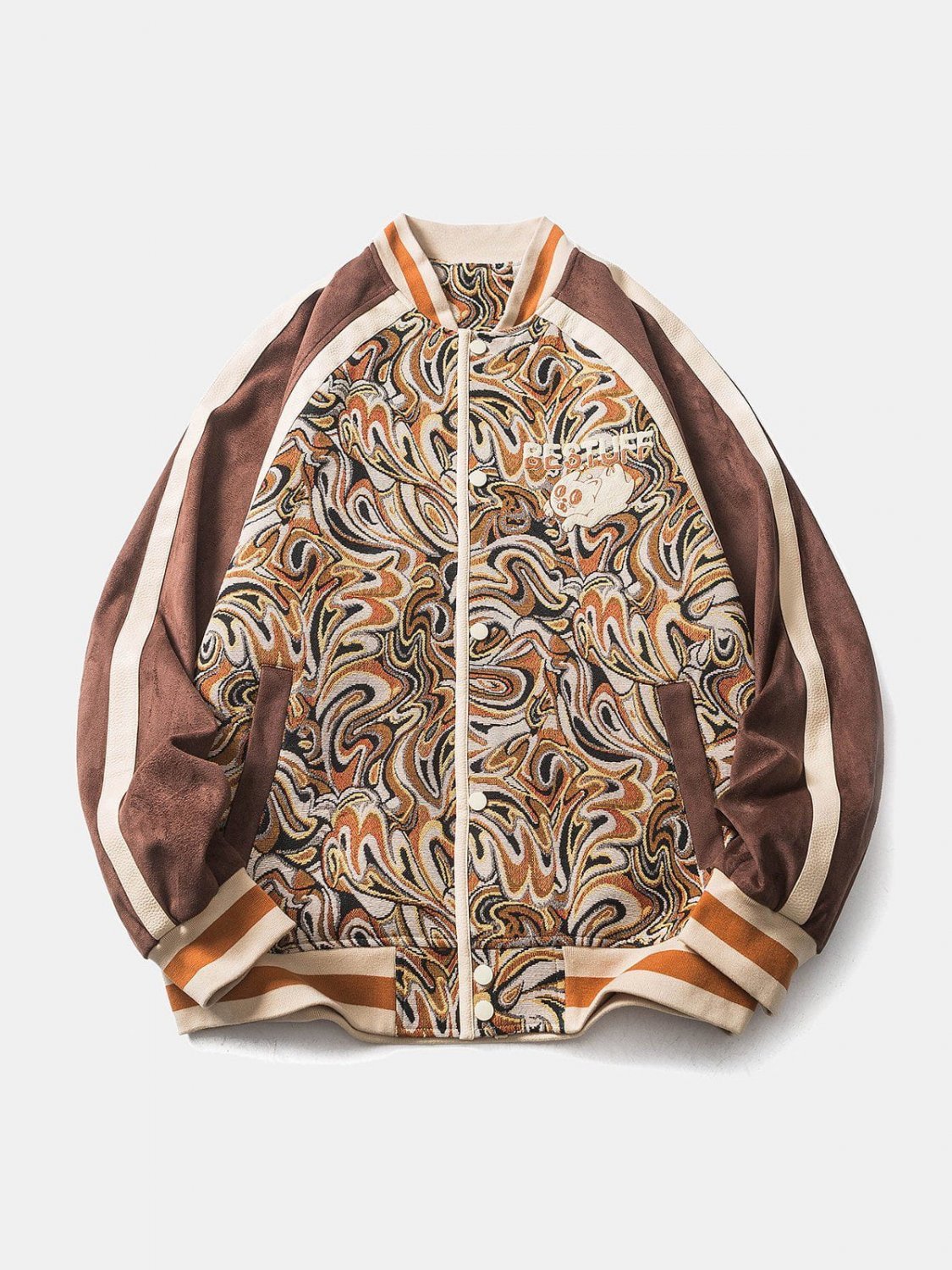Abstraction Embroidery Cat Foam Print Jacket