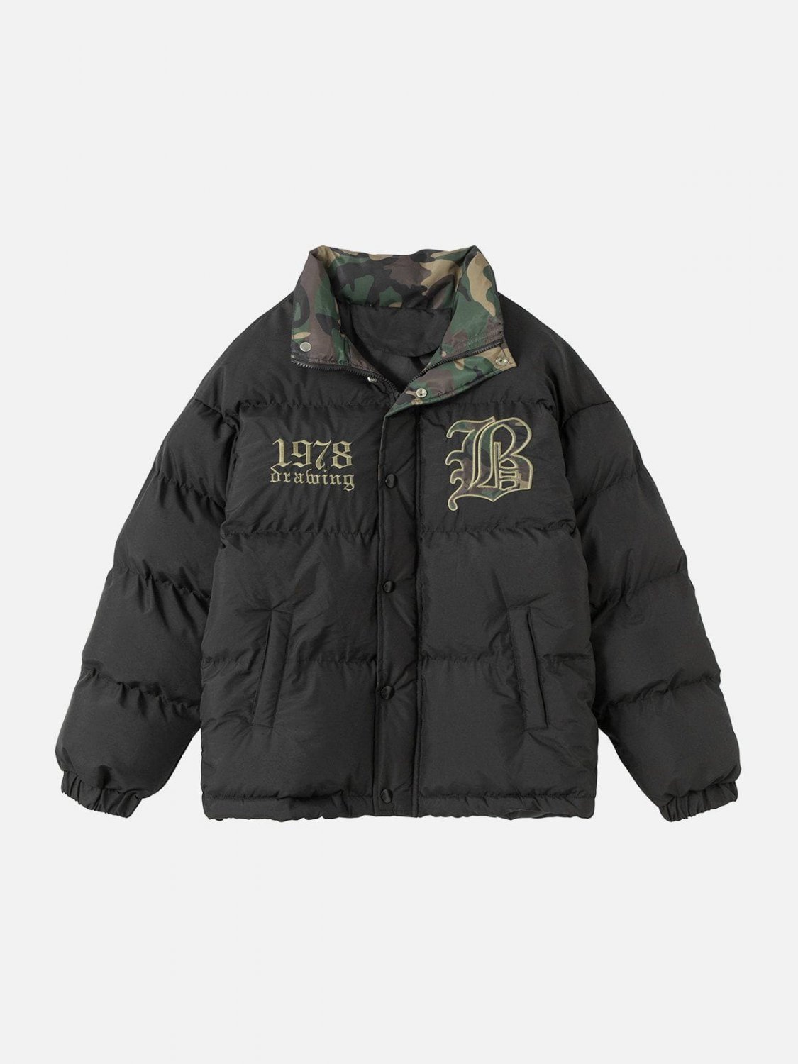 Alphabet Embroidery Camouflage Winter Coat