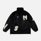 Alphabet PU Applique Plush Winter Coat