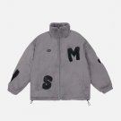 Alphabet PU Applique Plush Winter Coat