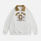 Applique Embroidered Lapel Sweatshirt