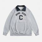 Applique Embroidered Lapel Sweatshirt