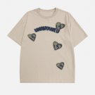 Applique Embroidery Denim Heart Elements Tee