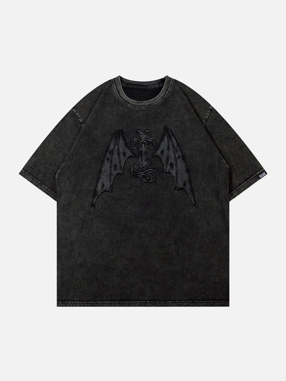 Applique Embroidery Devil Element Washed Tee