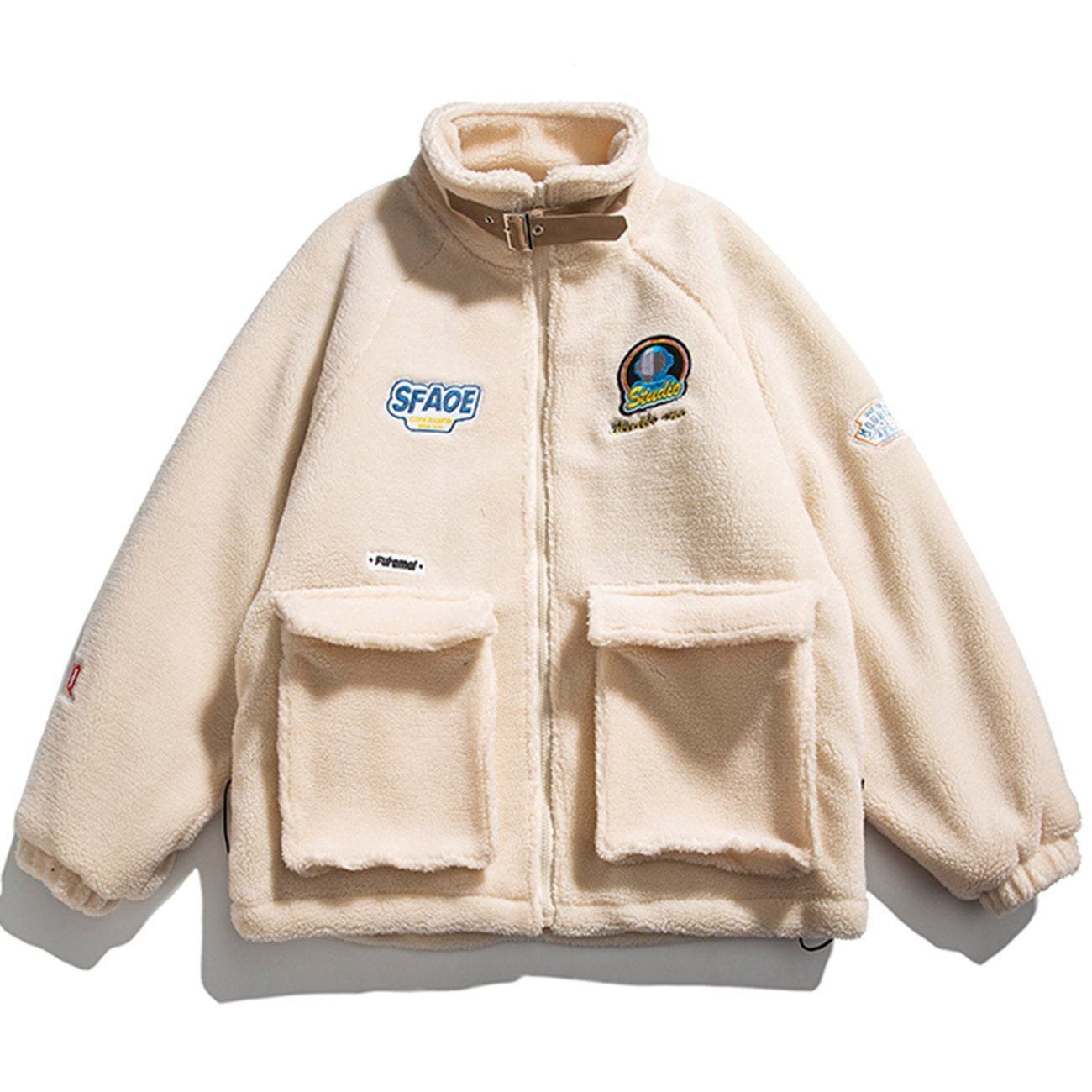 Astronaut Letter Embroidery Sherpa Winter Coat