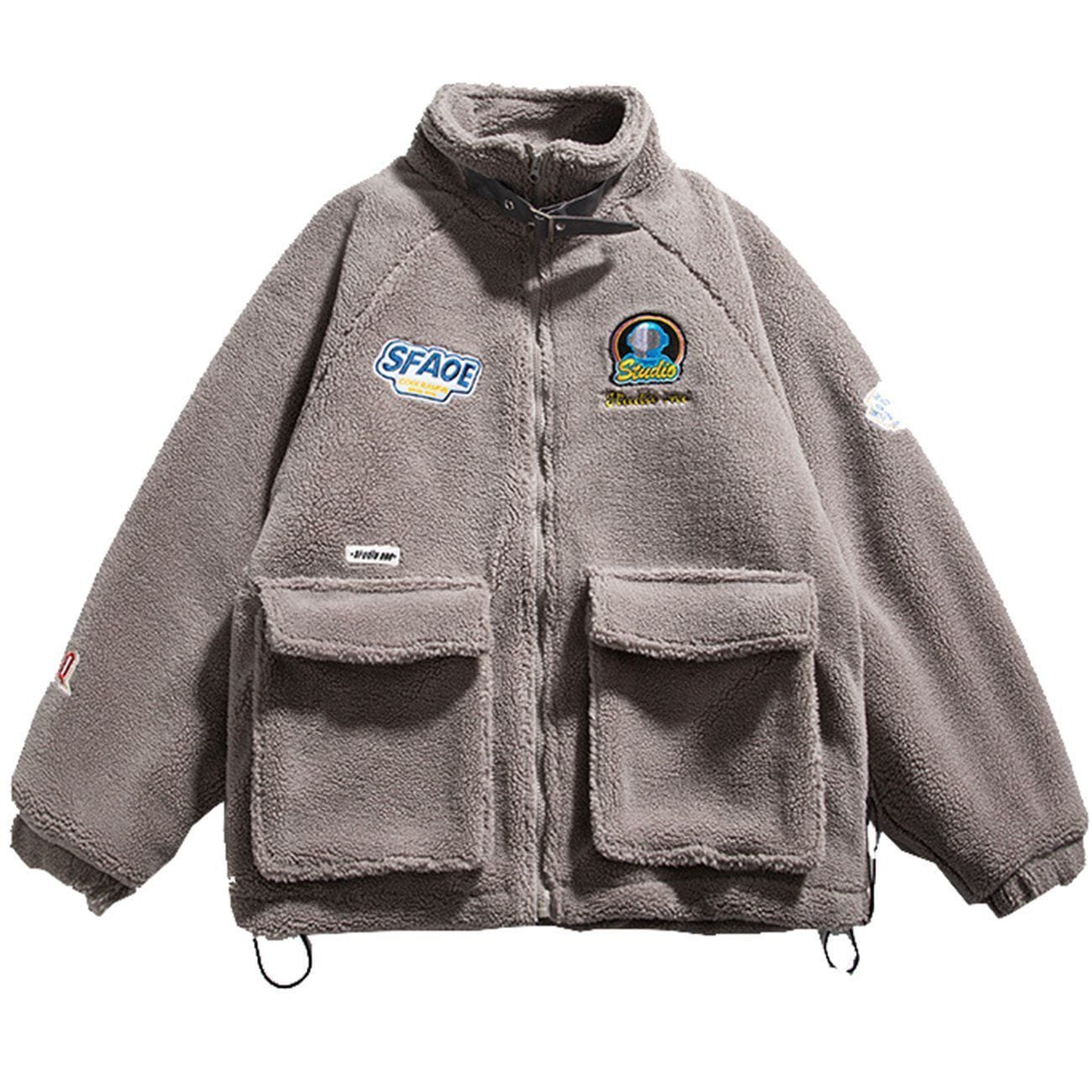 Astronaut Letter Embroidery Sherpa Winter Coat