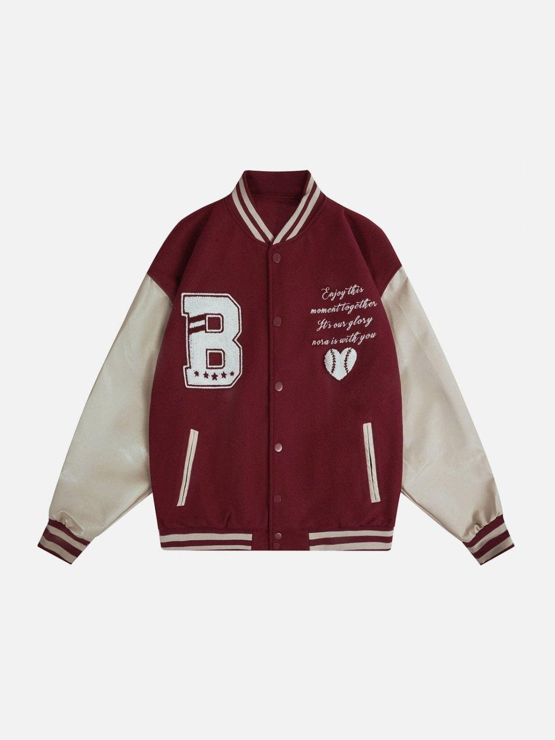 B Embroidery Patchwork Varsity Jacket
