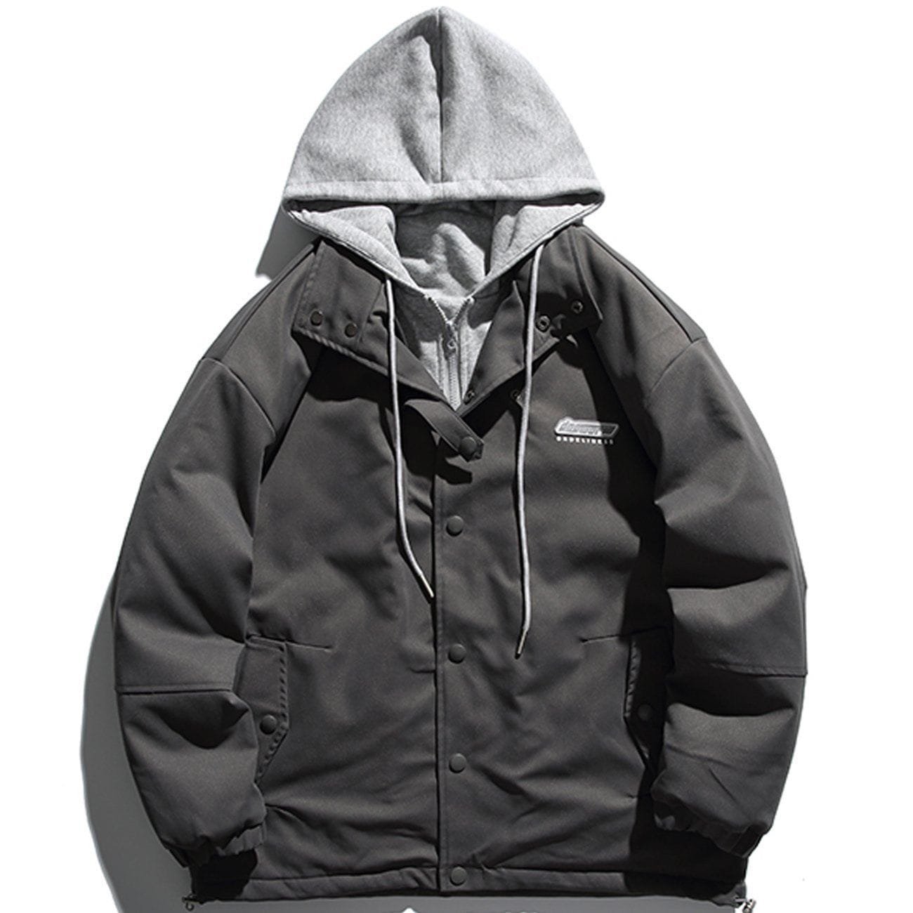Badge Stitching Hooded Winter Coat