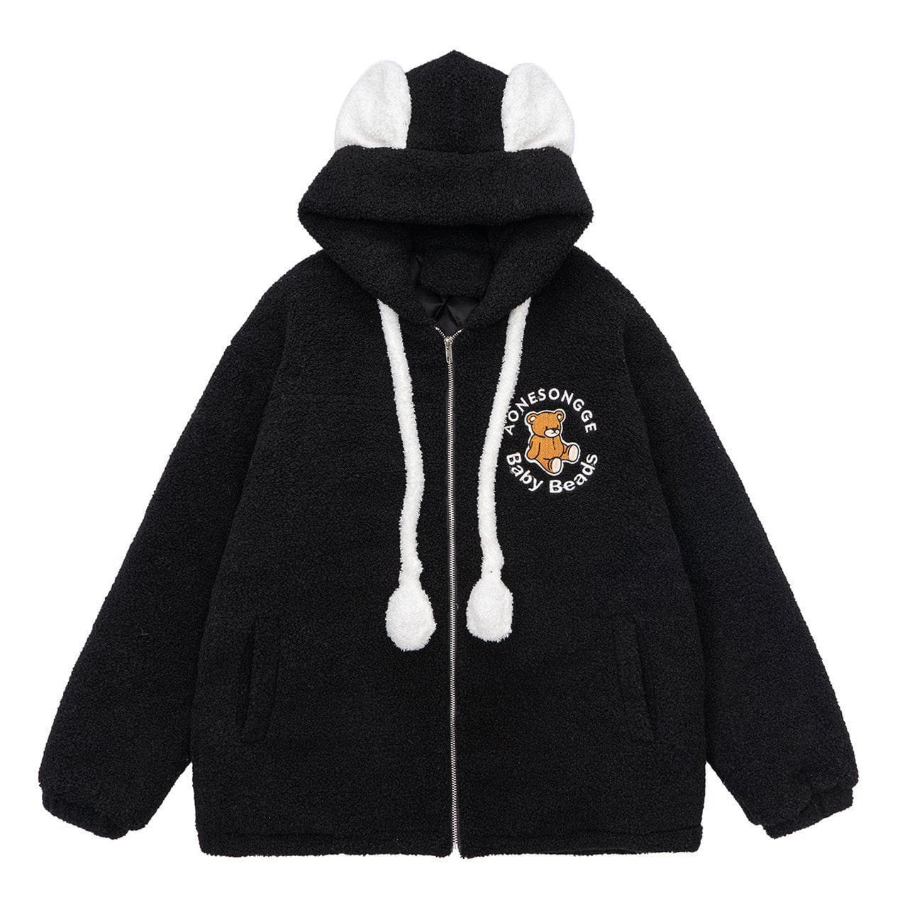 Bear Embroidered Ear Decoration Sherpa Winter Coat