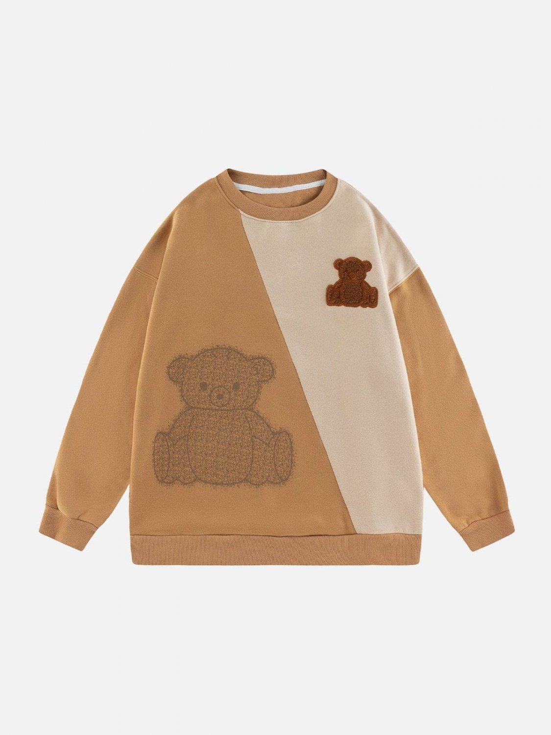 Bear Embroidery Patchwork Sweatshirt
