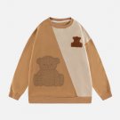 Bear Embroidery Patchwork Sweatshirt
