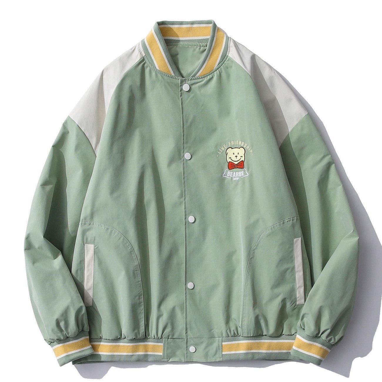 Bear Embroidery Stitching Sleeve Baseball Uniform Jacket