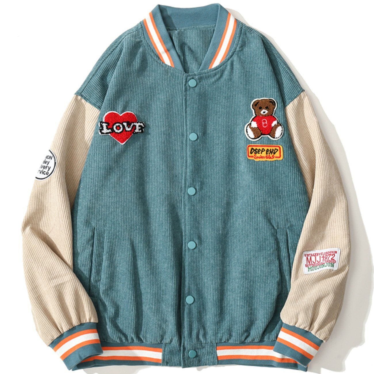 Bear Love Embroidery Patchwork Corduroy Jacket