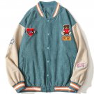 Bear Love Embroidery Patchwork Corduroy Jacket