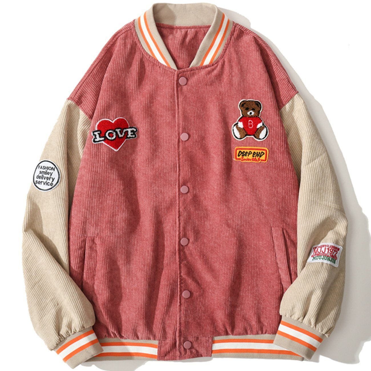 Bear Love Embroidery Patchwork Corduroy Jacket