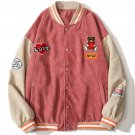 Bear Love Embroidery Patchwork Corduroy Jacket