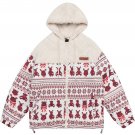 Bear Print Patchwork Hood Sherpa Winter Coat