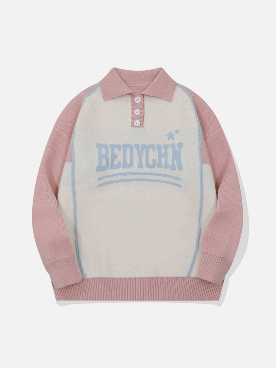 BEDYCHN Embroidery Polo Collar Sweater