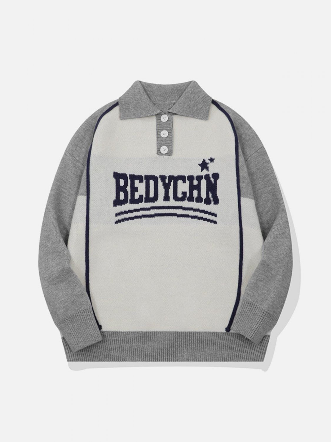 BEDYCHN Embroidery Polo Collar Sweater