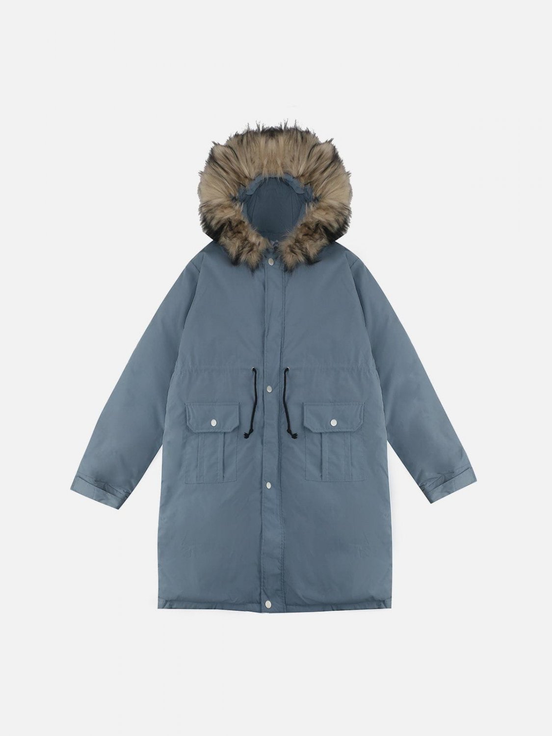 Big Hat Solid Color Extended Winter Coat