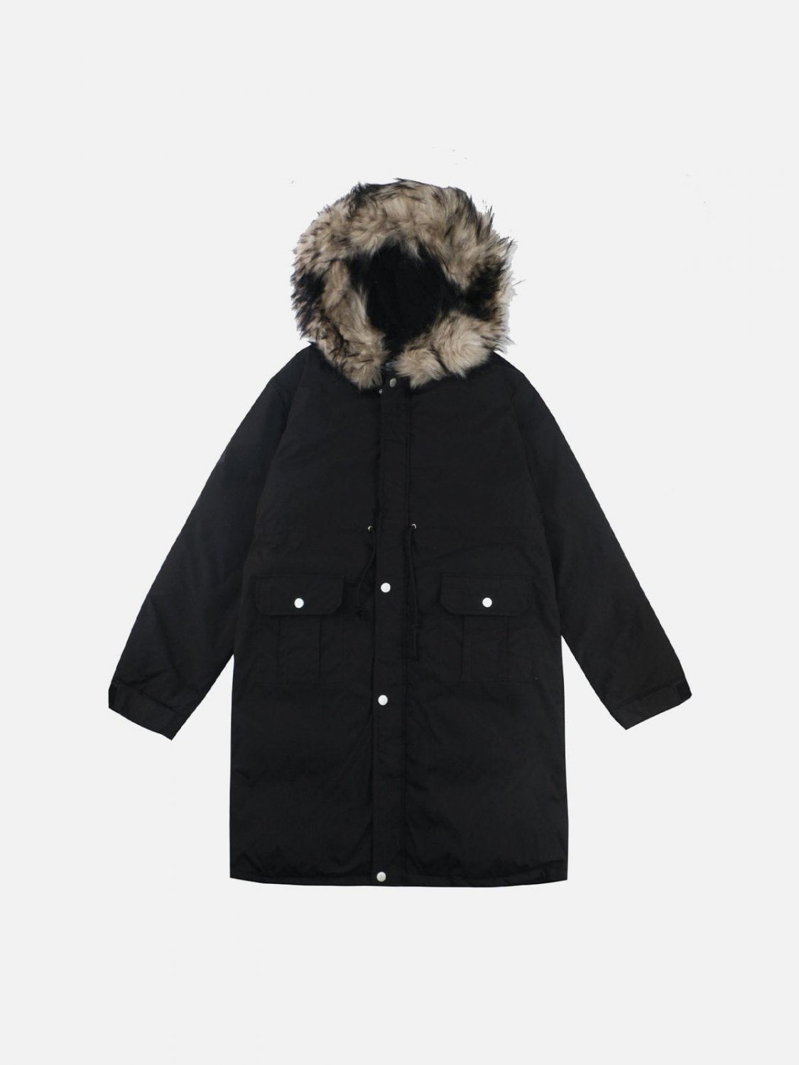 Big Hat Solid Color Extended Winter Coat