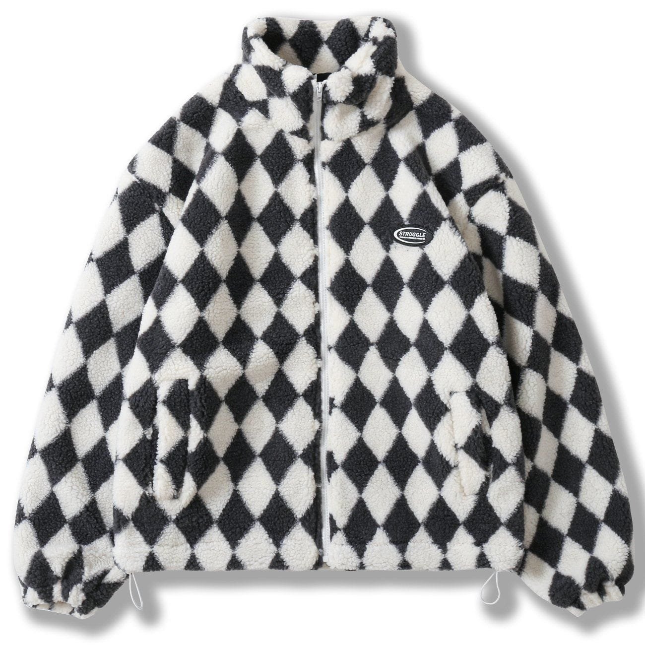 Black and White Checkerboard Sherpa Jacket
