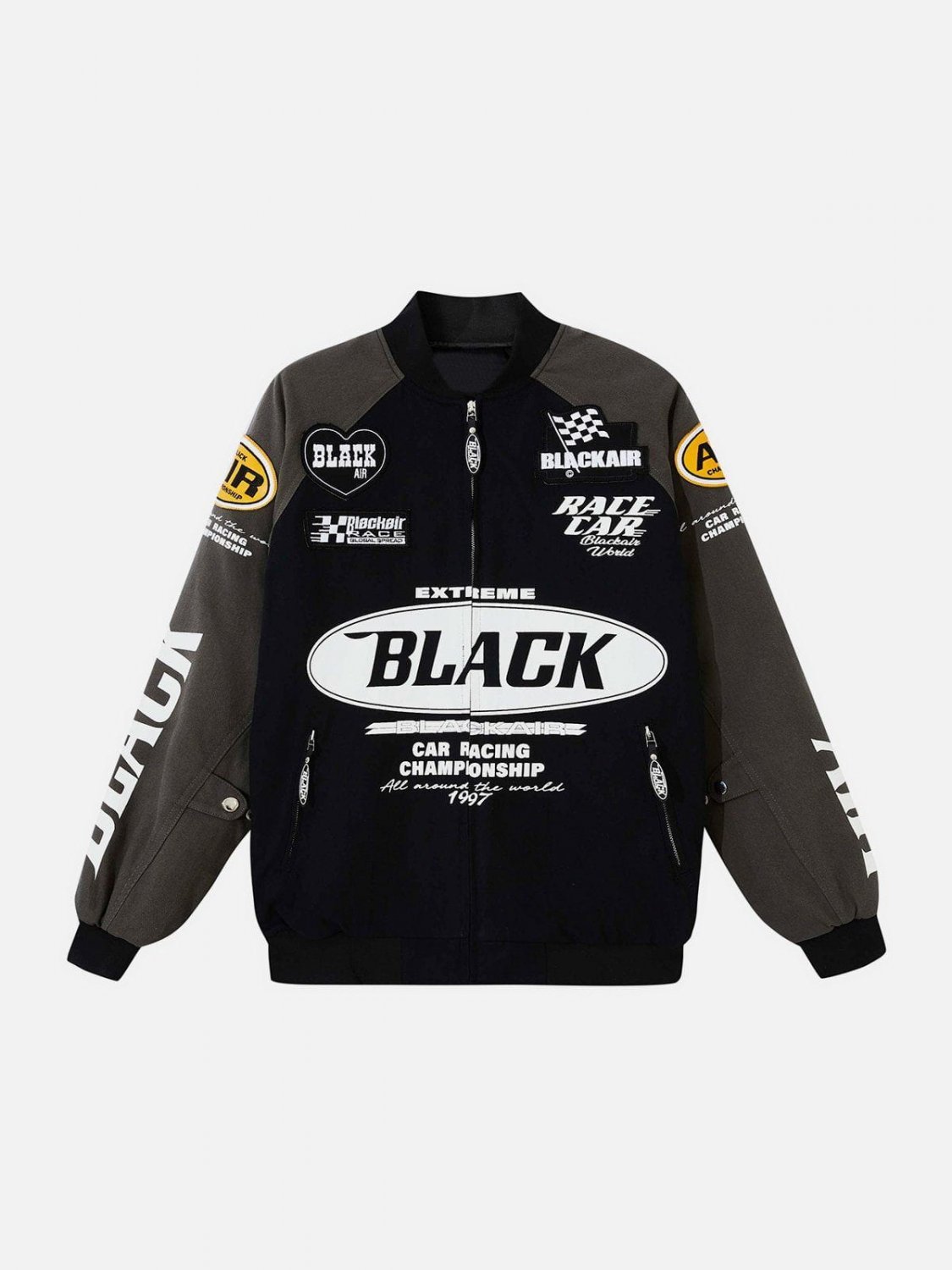 BLACK Print Biker Style Winter Coat