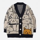 Cartoon Cat Print Knit Cardigan