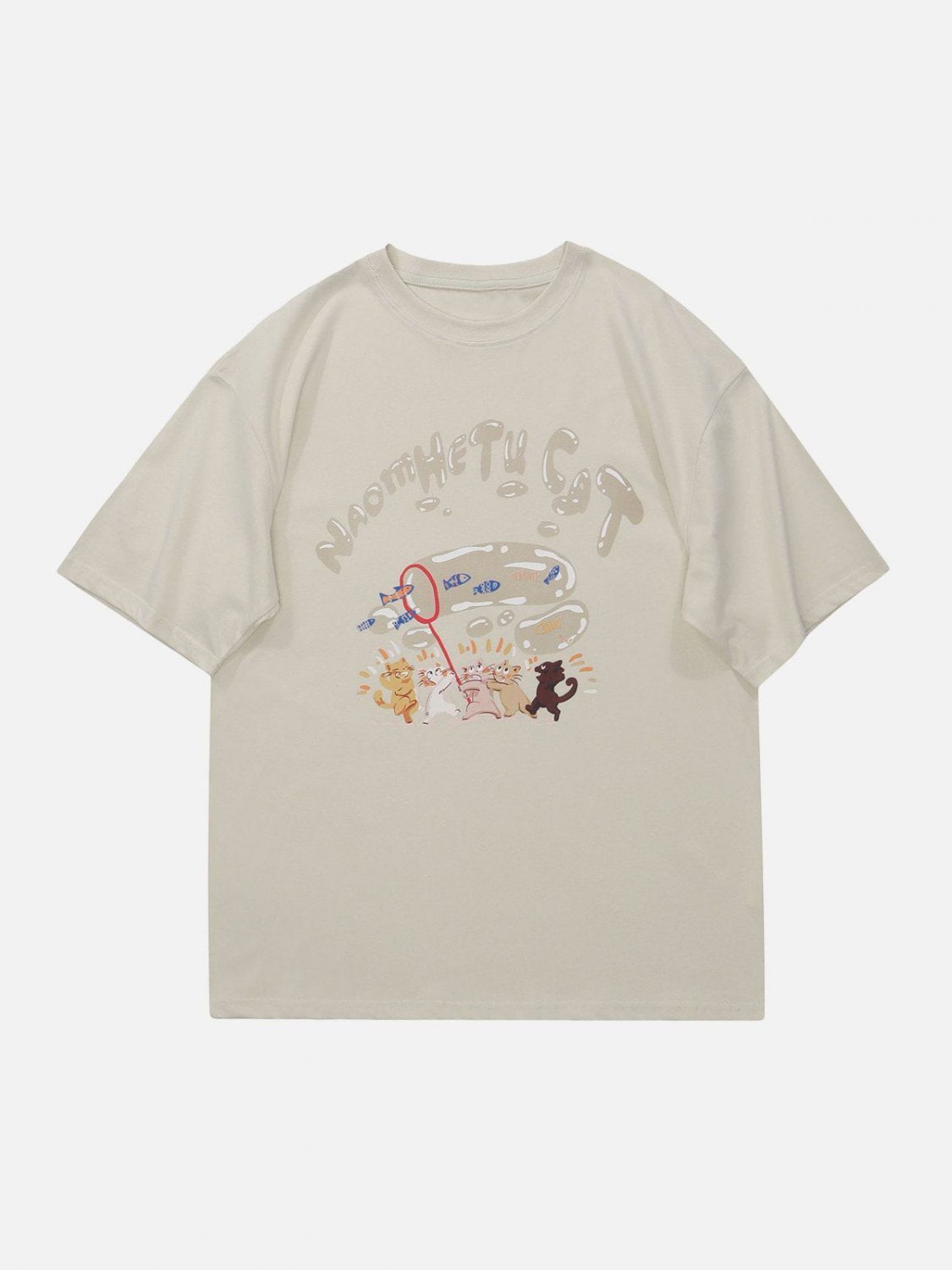 Cartoon Kitten Fishing Graphic Tee