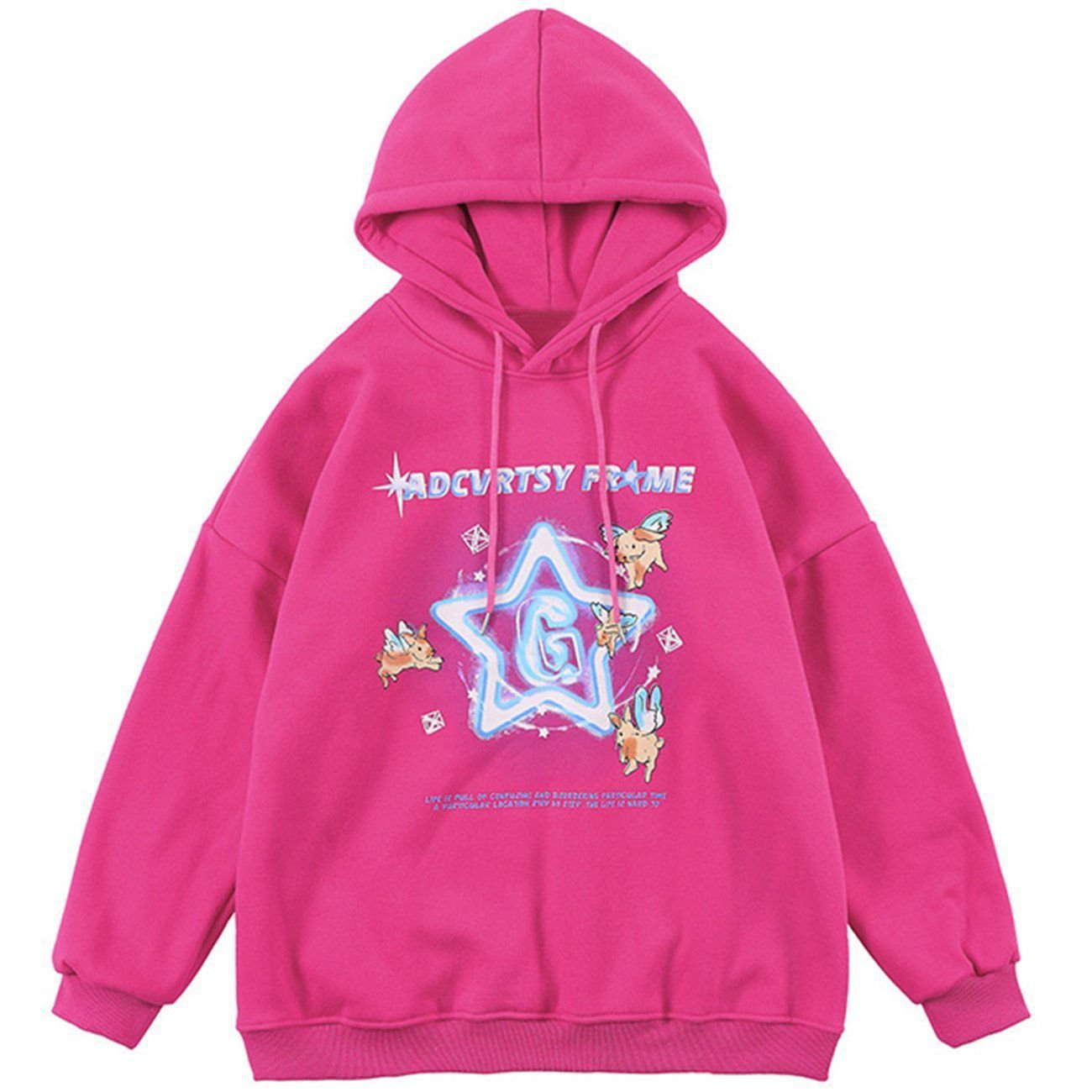 Cartoon Wing Rabbit Print Polar Fleece Hoodie