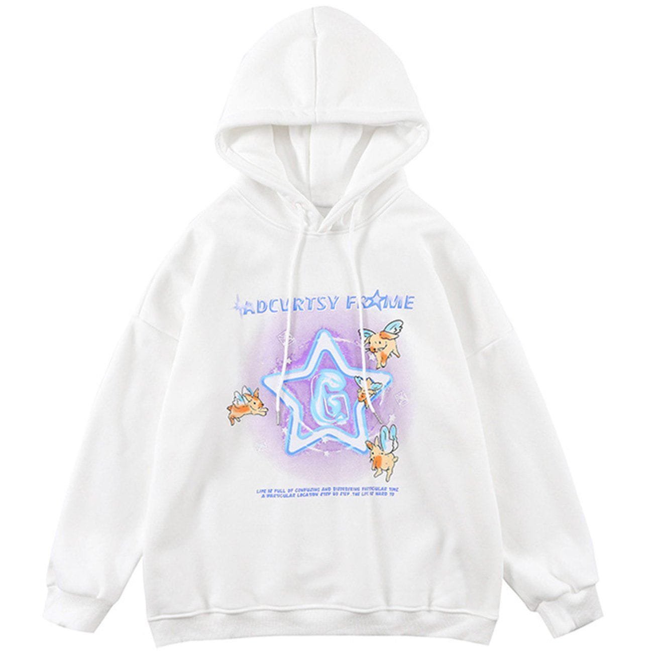 Cartoon Wing Rabbit Print Polar Fleece Hoodie