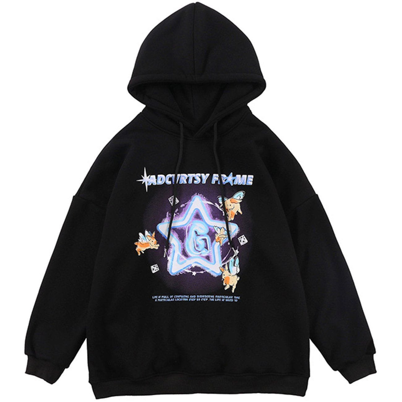 Cartoon Wing Rabbit Print Polar Fleece Hoodie
